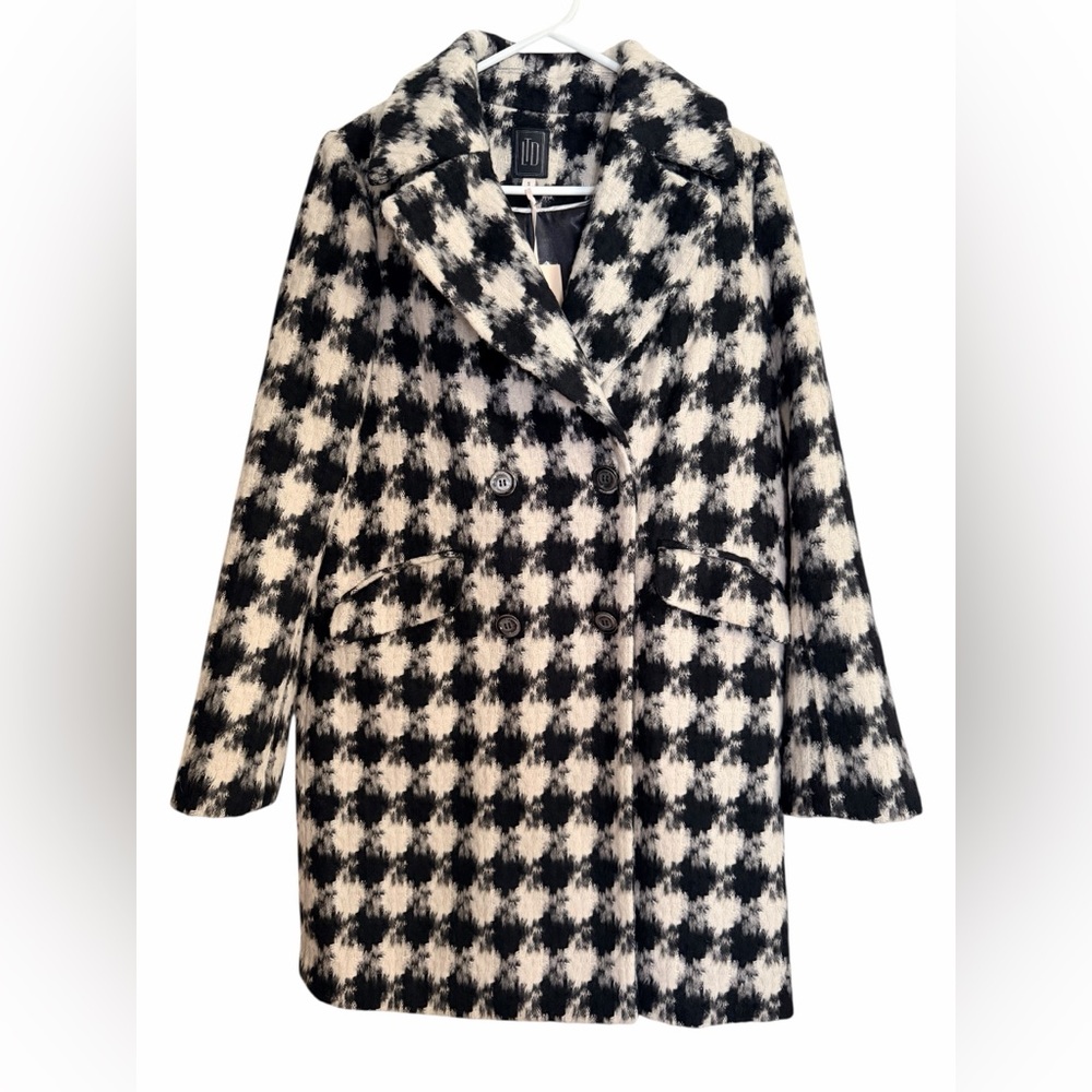 Limited NWT Houndstooth Double Breasted Coat Black White Size S